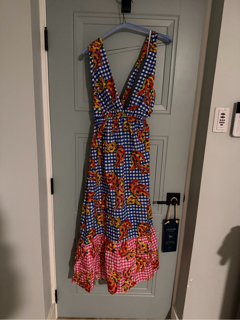 FARM Rio Blue Gingham Maxi Dress with Tropical Print - Picture 6 of 7
